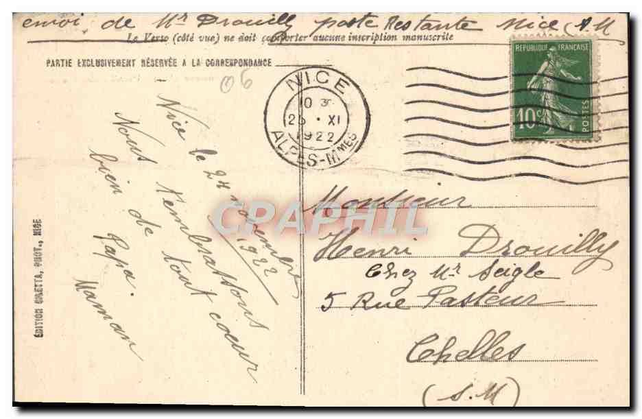 CPA Nice Allee des Palmiers Promenade des Etas Unis — Verso