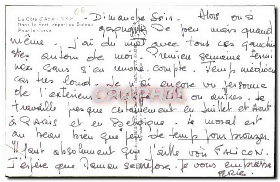 CPA Nice Dans le port Depart du bateau pour la Corse Bateau — Verso