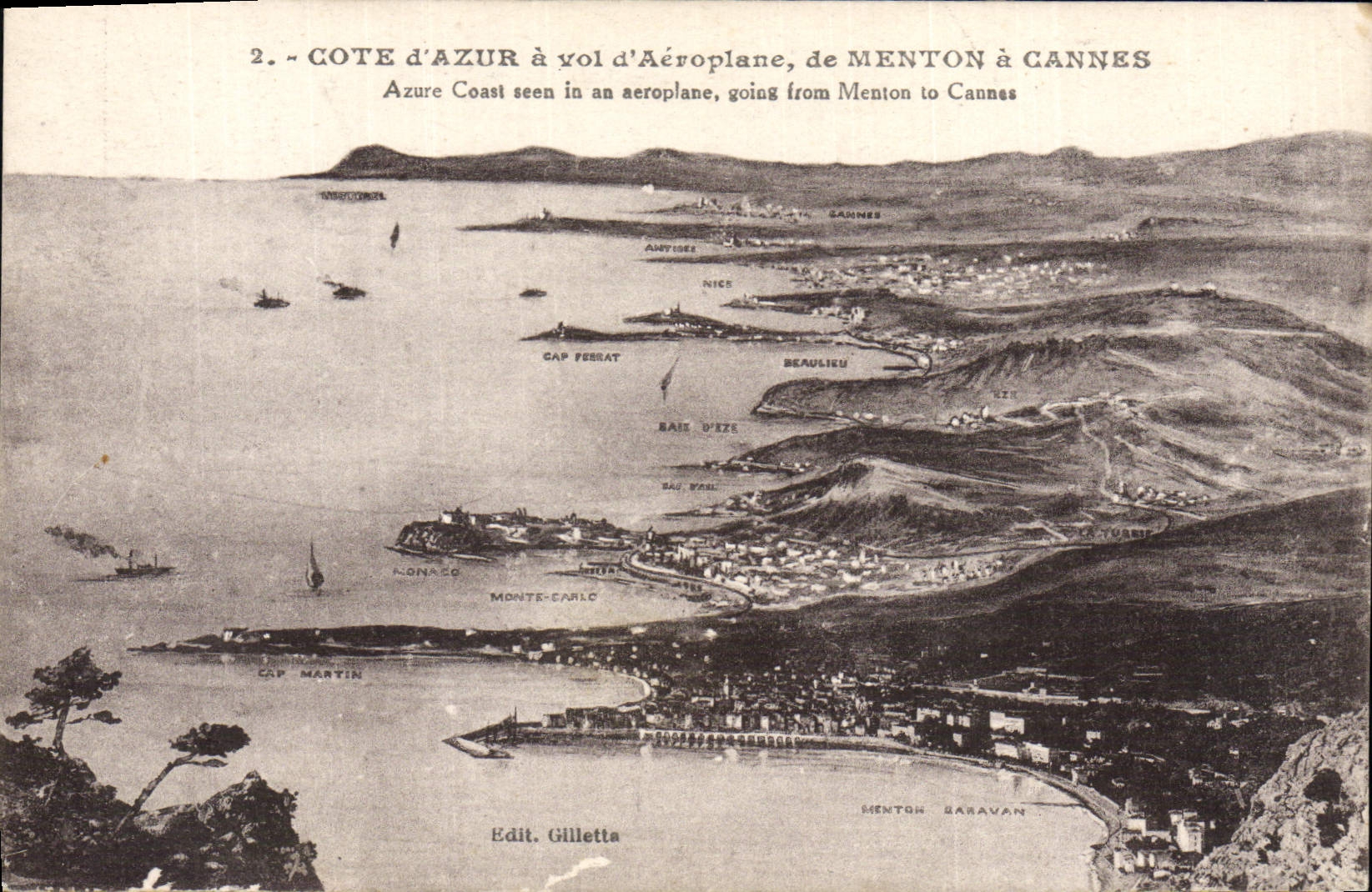 CPA Menton a Cannes Cote d'Azur a Vol d'Aeroplane