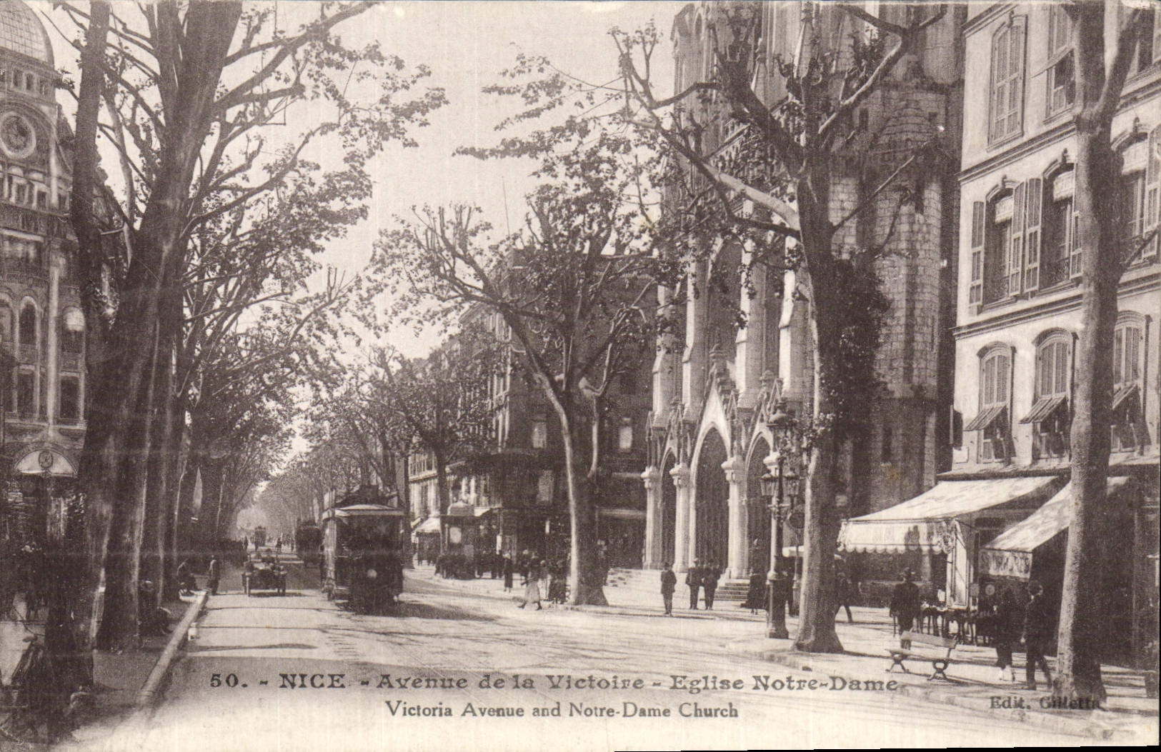 CPA Nice Avenue de la Victoire Eglise Notre Dame Tramway