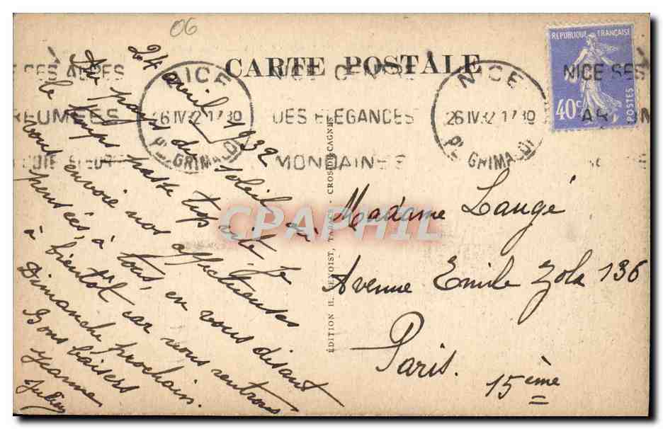 CPA Cagnes sur Mer Vue prise du Cros de Cagnes — Verso