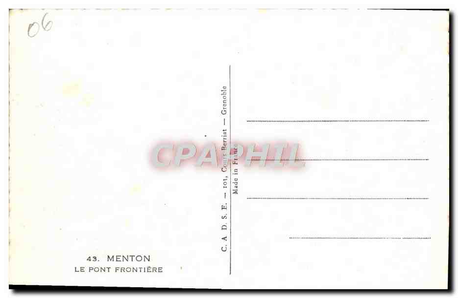 CPA Menton Le Pont Frontiere — Rückseite