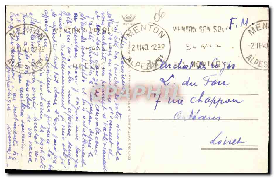CPA Menton Les Hotels Vallee du Borrigo — Rückseite