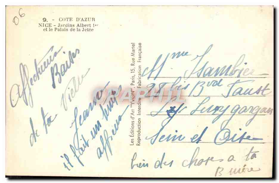 CPA Nice Jardins Albert 1er et le Palais de la Jetee — Rückseite