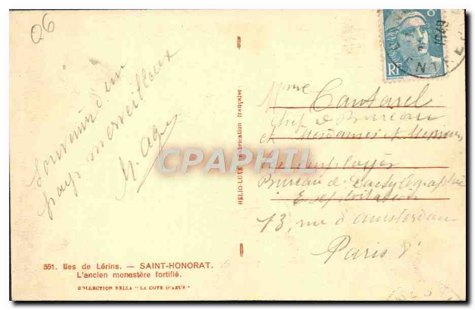 CPA Cannes Iles de Lerins Saint Honorat L'ancien monastere fortifie — Verso