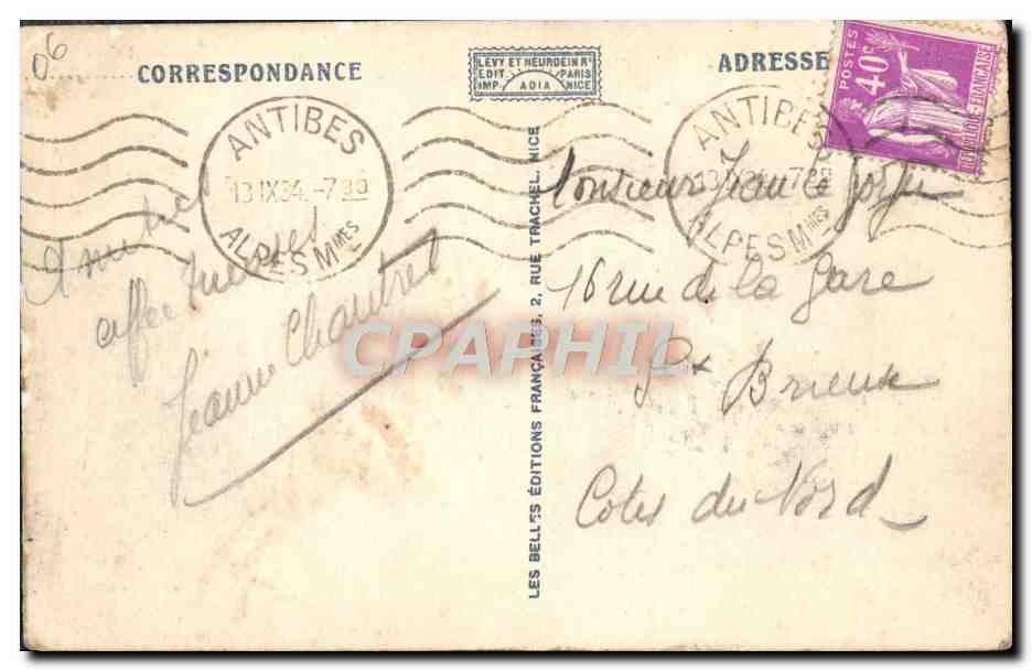 CPA Cannes La Croisette et le Mont Chevalier — Verso
