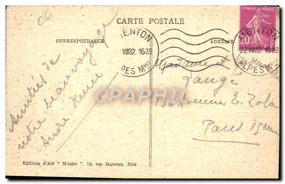 CPA Menton La Vieille Ville — Rückseite