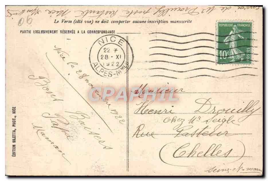 CPA Aeroplane Nice a Menton  — Verso