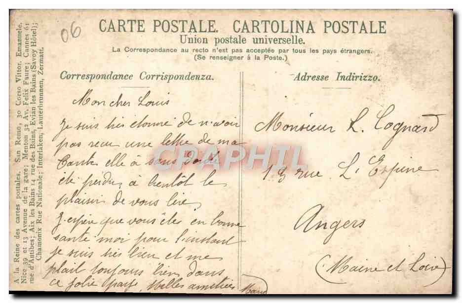 CPA Cannes Vue Prise de la Californie — Verso