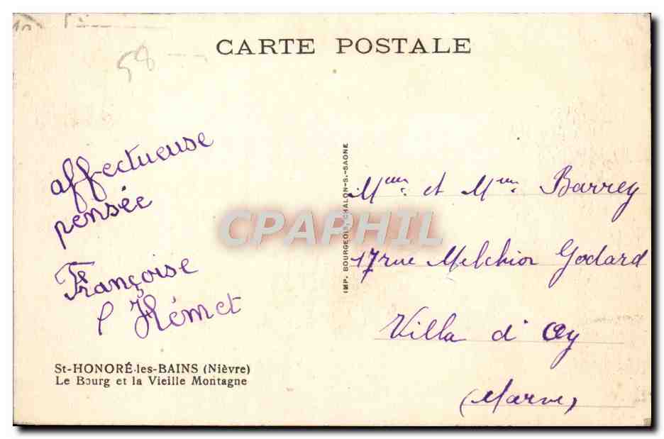 CPA St Honore les Bains Le Bourg et la Vieille Montagne — Rückseite