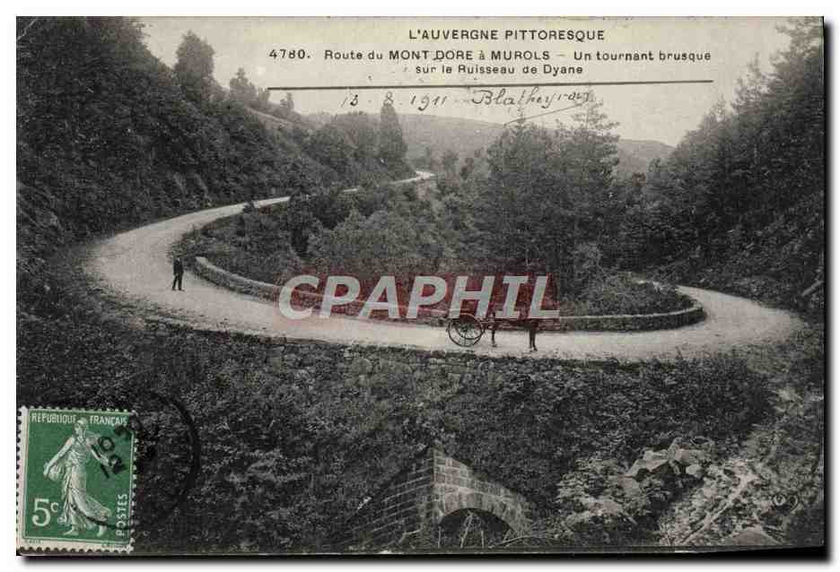 CPA Route du Mont Dore a Murols Un tournant brusque sur le ruisseau de Diane 