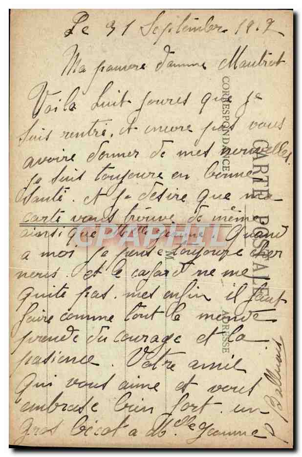 Mourmelon-le-Grand (Camp de Châlons) — Rue de Châlons — Août 1917 — Éditeur : Librairie Militaire Coupé, Mourmelon-le-Grand — Verso