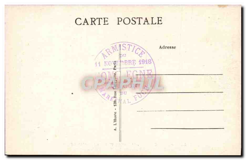 CPA Foret de Compiegne Interieur du wagon du Marechal Foch Militaria — Rückseite