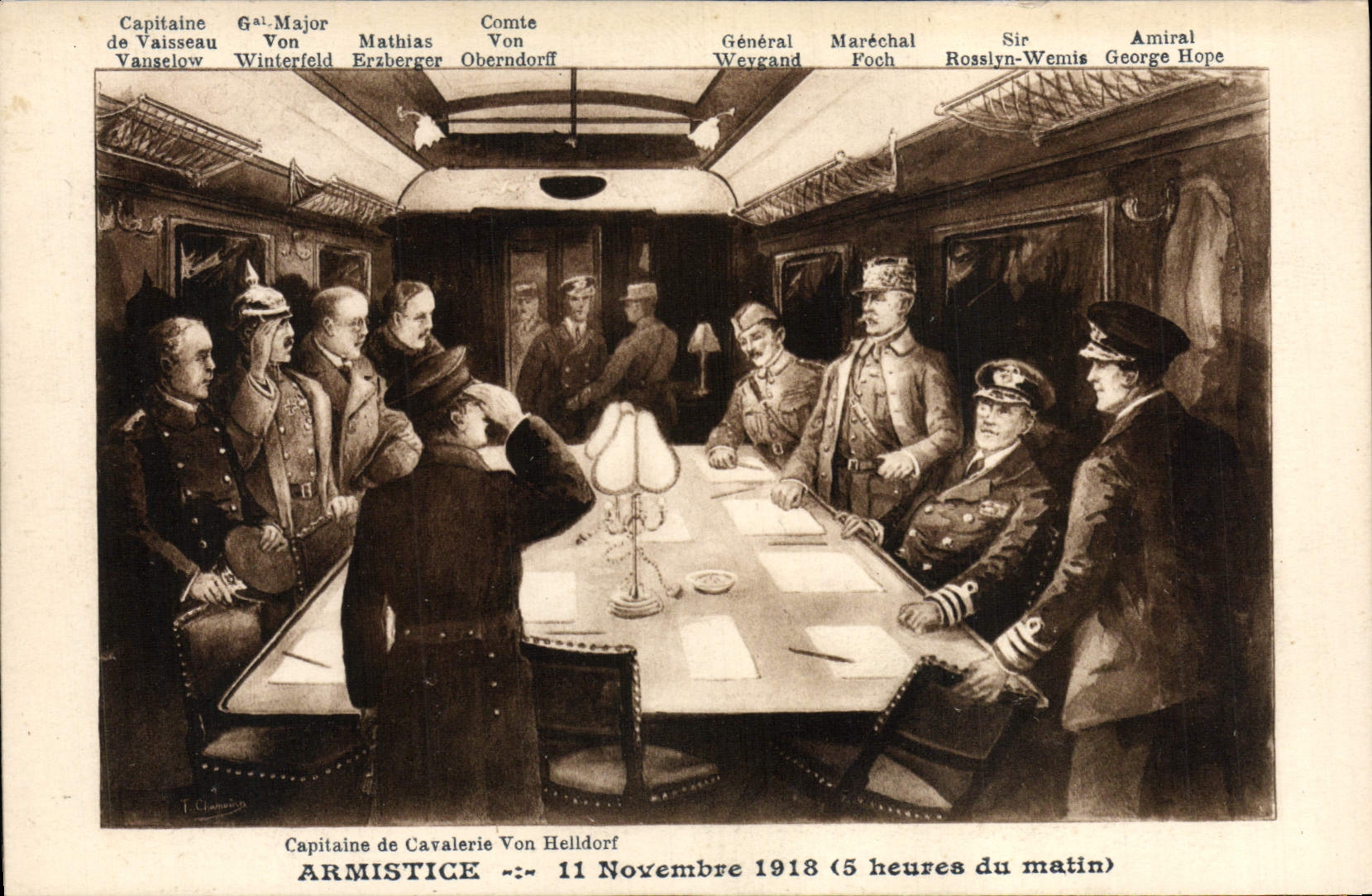 Signature de l'Armistice — 11 Novembre 1918 — éditeur T. Clamond