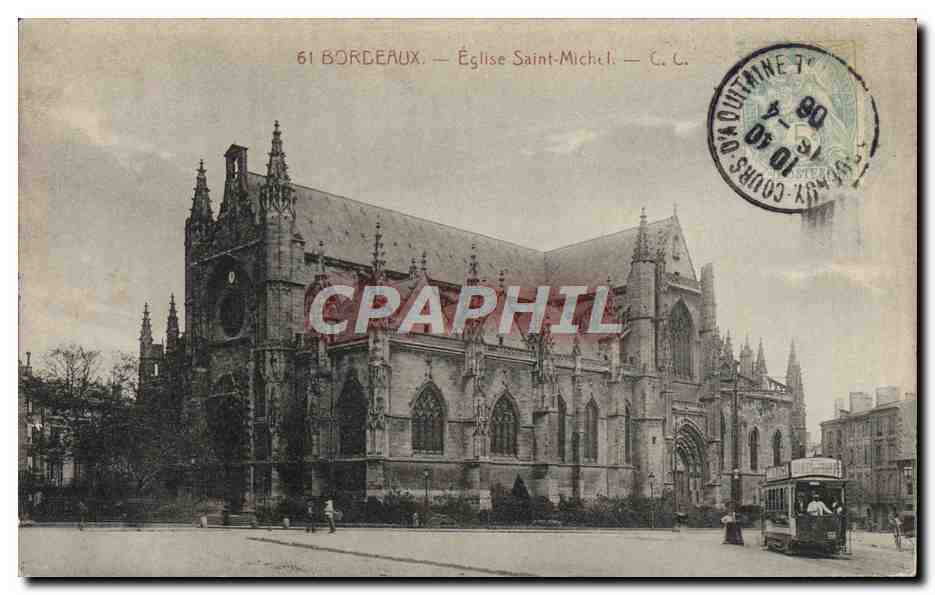CPA Bordeaux Eglise Saint Michel Tramway
