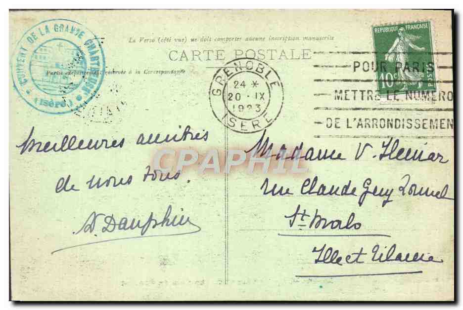 CPA La Grande Chartreuse Un Coin du Couvent — Verso