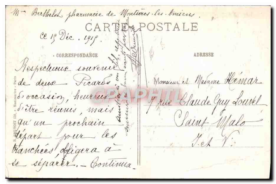CPA Cathedrale d'Amiens Garantie contre les bombardements Militaria — Rückseite