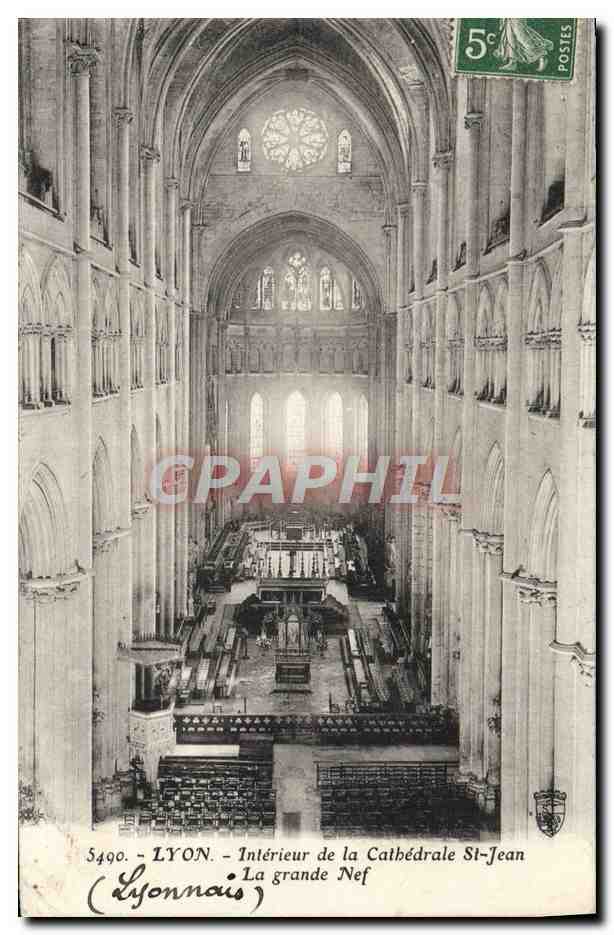 LYON - Intérieur de la Cathédrale St-Jean - La grande Nef — (Lyonnois) — éditeur Lyonnois, n° 5490