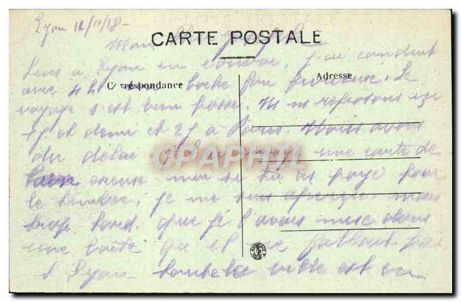 CPA Lyon Notre Dame de Fourvieres — Verso