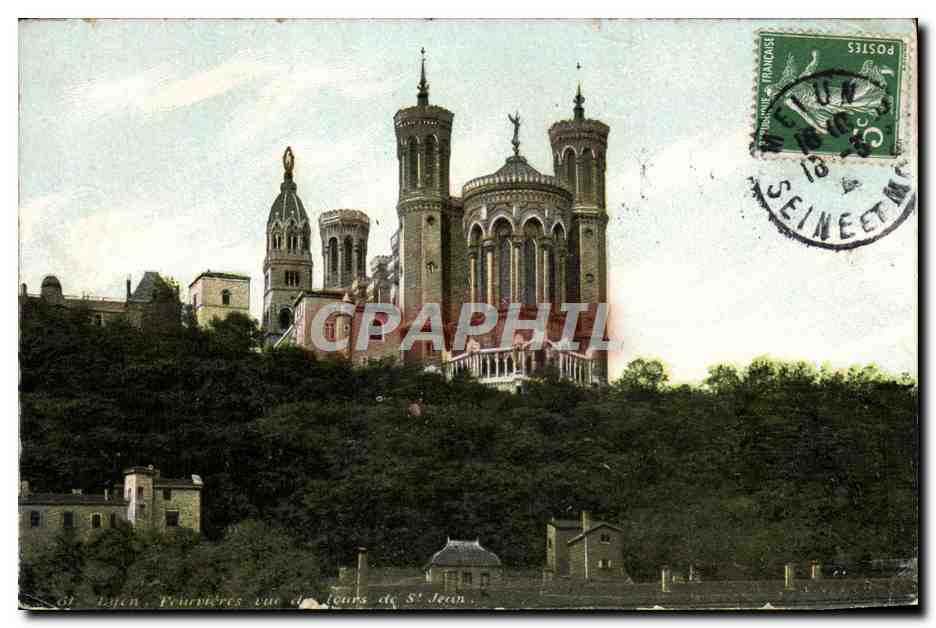 Lyon. Ansicht von Fourvières von den Türmen von St. Jean — A. V. & Ch. - Paris