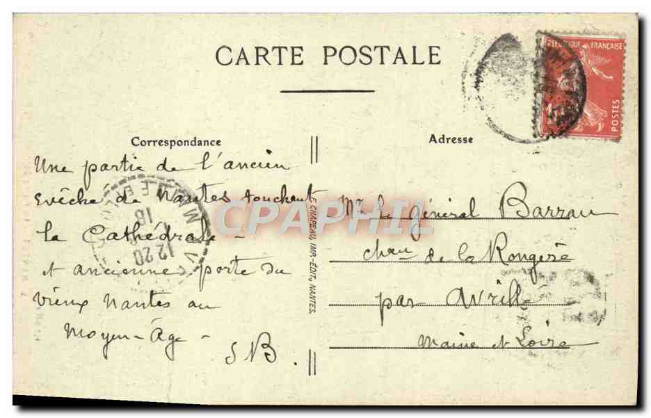 CPA Nantes La porte Saint Plerre prise du Cours — Rückseite