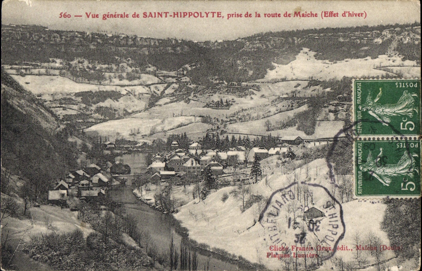 CPA Vue Generale de Saint Hippolyte Prise de la Route de Maiche Effet d'hiver