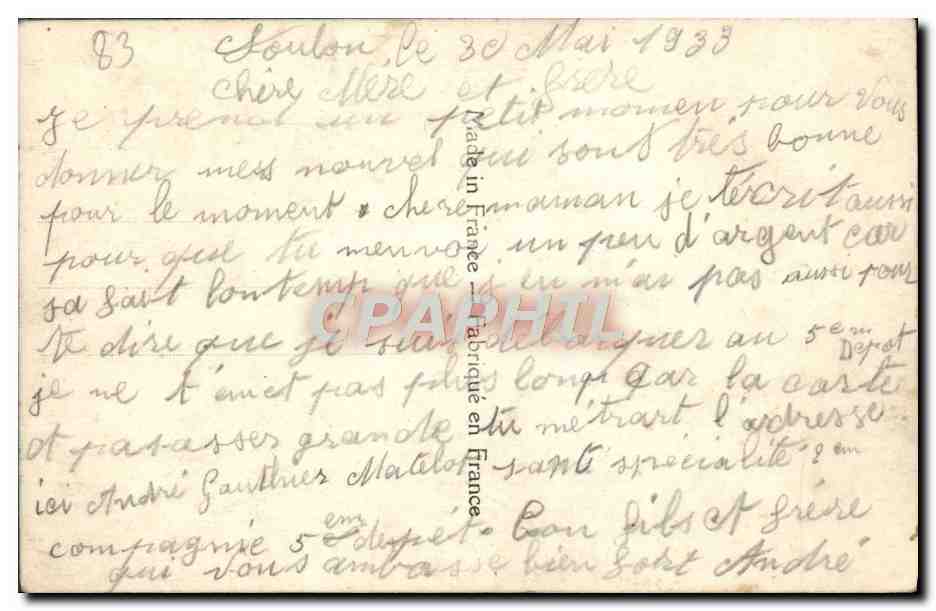 CPA Un Bonjour de Toulon Bateau de guerre Ancre — Verso