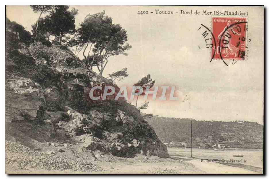 Toulon - Bord de Mer (St-Mandrier) — vue de falaises et mer — P. Ruffédit, Marseille, n°4402