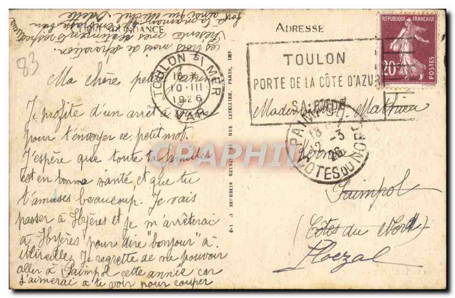 Toulon — La Gare P.-L.-M. et le Square — The P.-L.-M. Station and the Gardens — Reverso