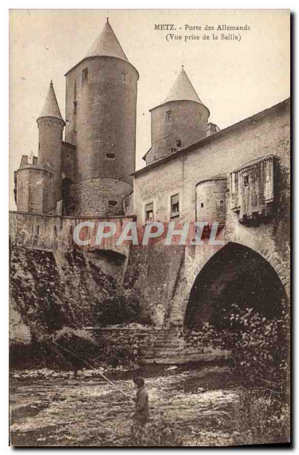 CPA Metz Porte des Allemands Vue prise de la Seille Peche Pecheur