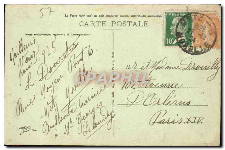CPA Metz Le Cheval de l'Esplanade et le Palais de Justice — Verso