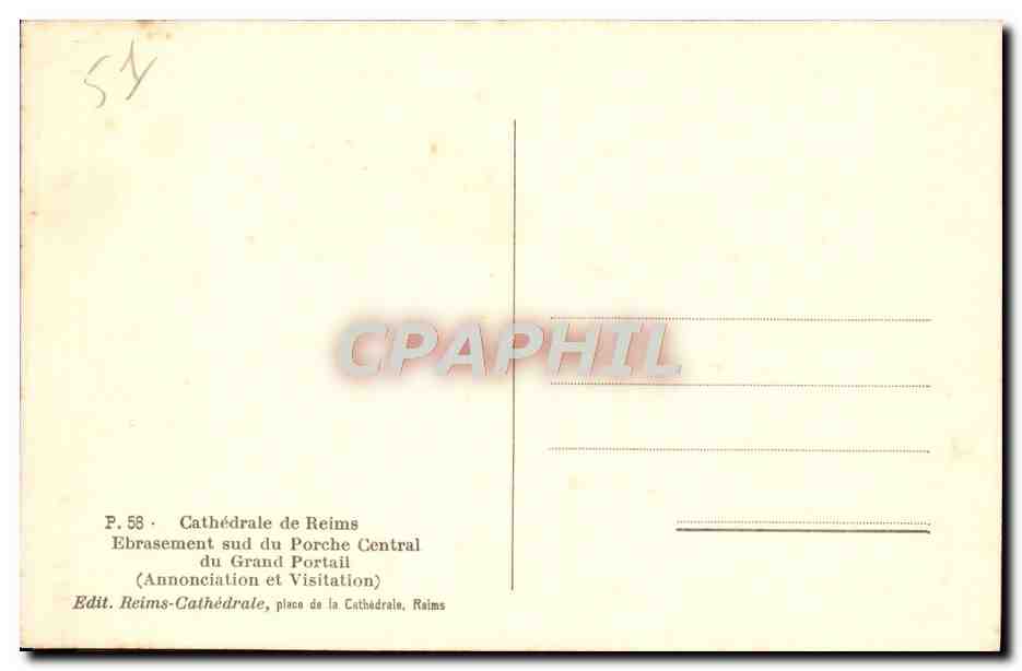 CPA Reims Cathedrale Ebrasement sud du porche central du grand portail Annonciation et Visitation — Verso