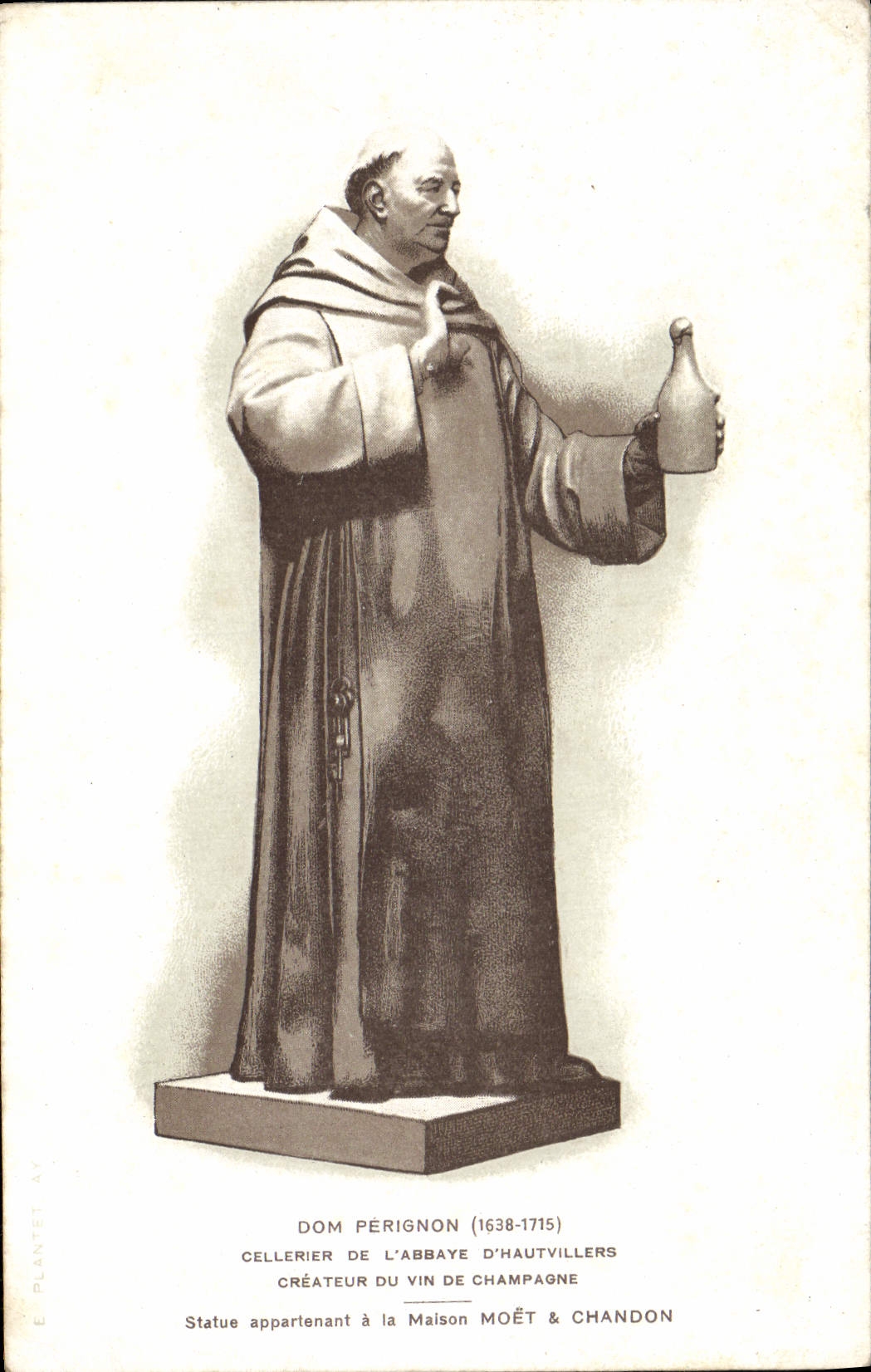 Statue de Dom Pérignon — Créateur du vin de Champagne — Éditeur E. Plantet, n° 54