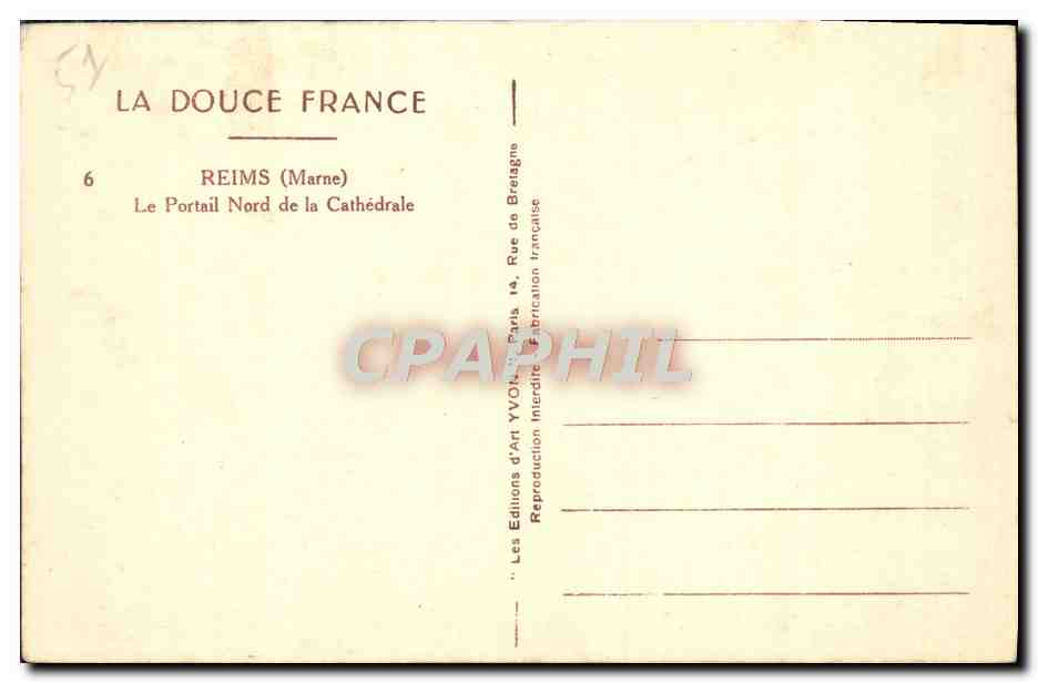 Reims — Le Portail Nord de la Cathédrale — Yvon — Verso