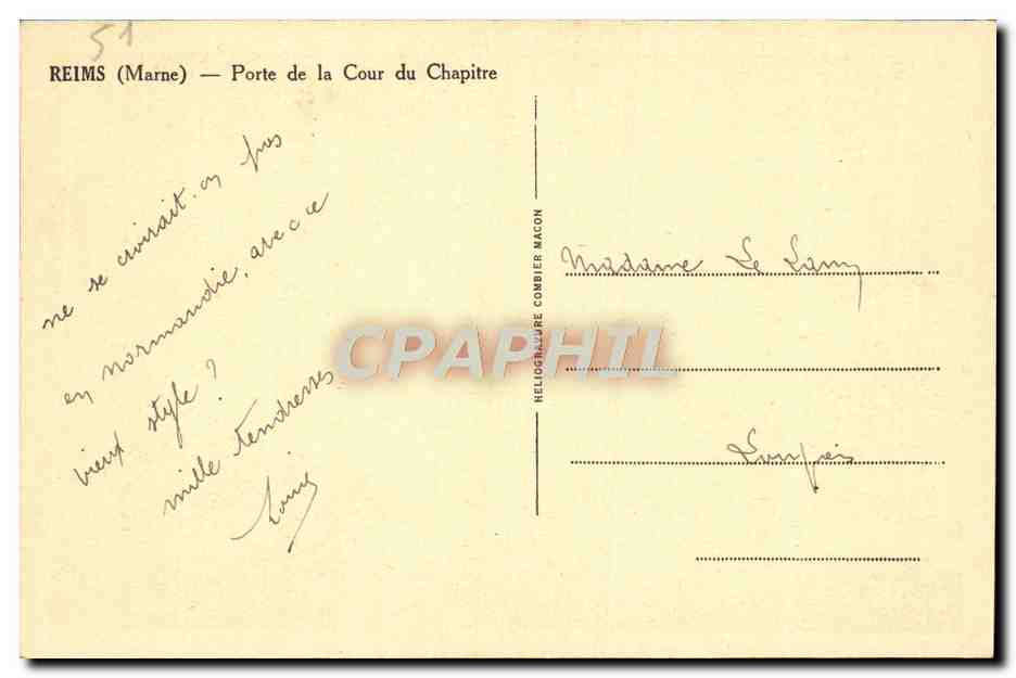 CPA Reims Porte De La Cour Du Chapitre — Rückseite