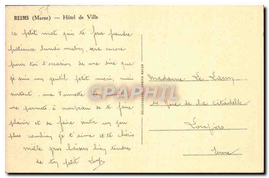 Reims (Marne) — Hôtel de Ville — Cunn — Verso