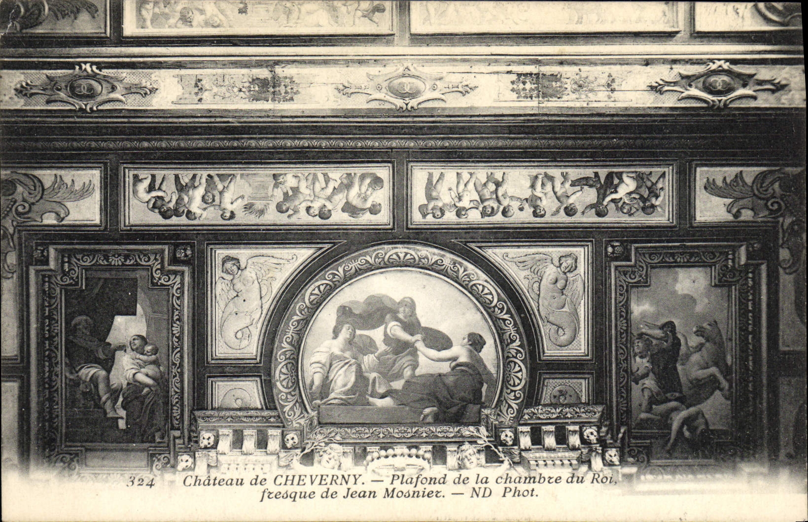 Château de CHEVERNY — Plafond de la chambre du Roi — fresque de Jean Mosnier — ND Phot.