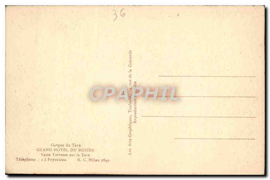 CPA Grand Hotel Du Rozier Vaste terrasse sur le Tarn — Verso