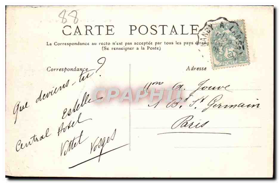 CPA Vosges Vittel Le Casino — Verso