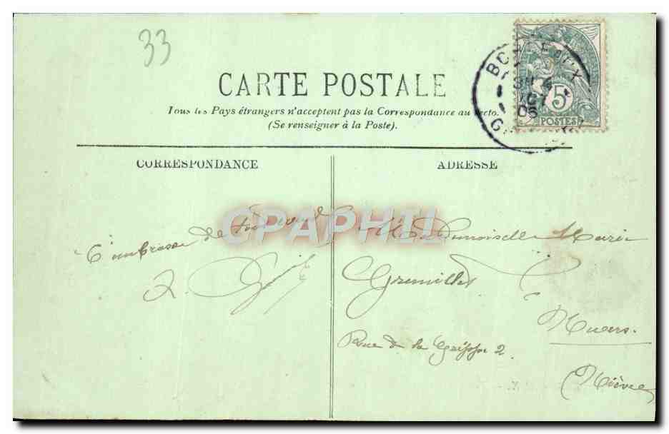 CPA Bordeaux Fontaine Et Place De La Comedie — Verso