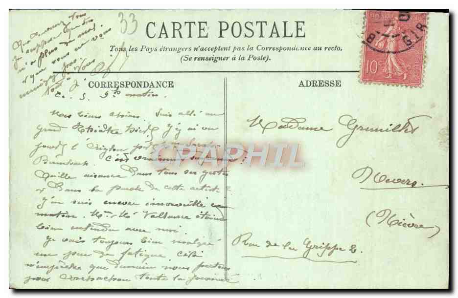 CPA Bordeaux Le Grand Theatre — Verso