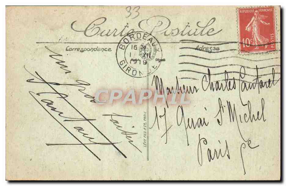 CPA Bordeaux Le Grand Theatre Tramway — Verso