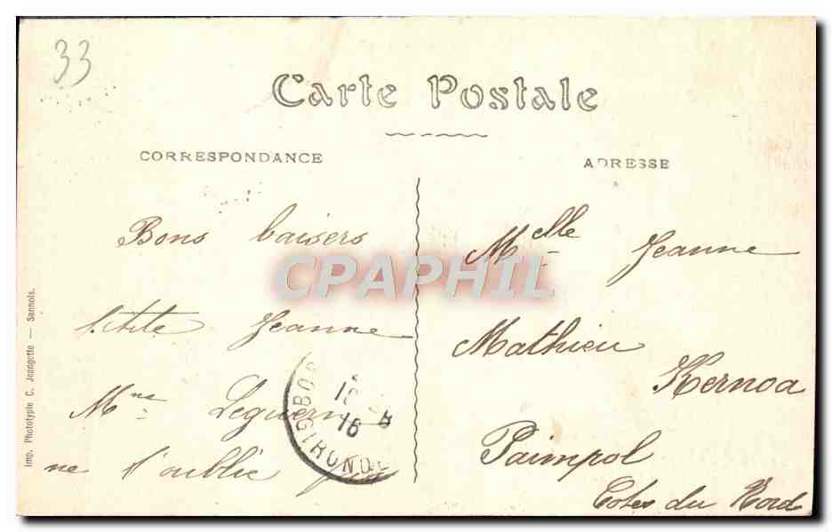 CPA Bordeaux Monument Des Girondins Groupe Sud — Verso