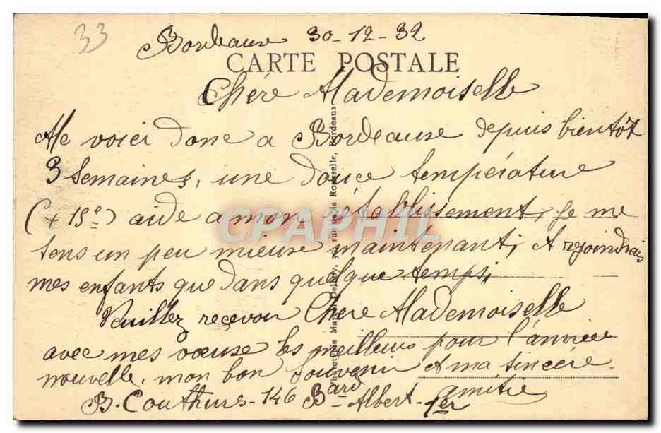 CPA Bordeaux La Colonne Des Girondins — Verso