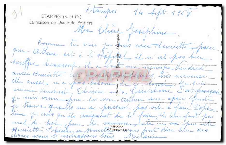 CPM Etampes La Maison De Diane De Poitiers — Rückseite