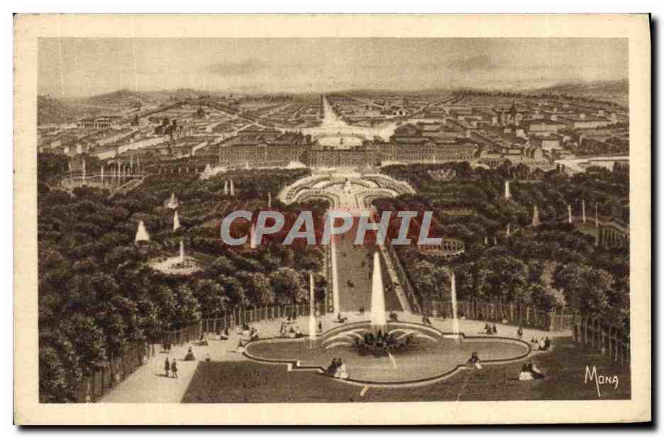 CPA Versailles Le chateau et les jardins de Versailles vus a vol d'oiseau