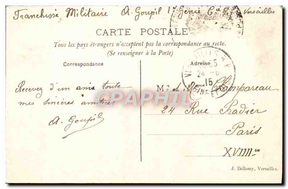 CPA Versailles Le Tapis Vert Et Le Canal — Verso
