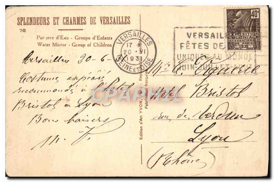 CPA Versailles Chateau Parterre d'eau Groupe d'enfants — Verso