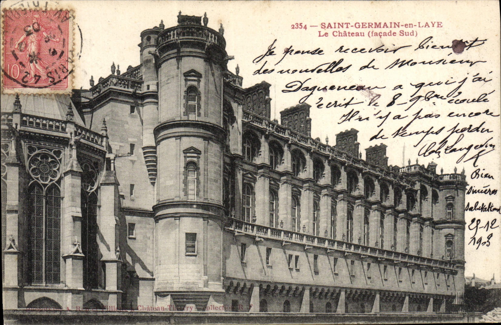 Saint-Germain-en-Laye — Le Château (façade Sud) — A. Rey, Château-Thèque, Collection R.F.