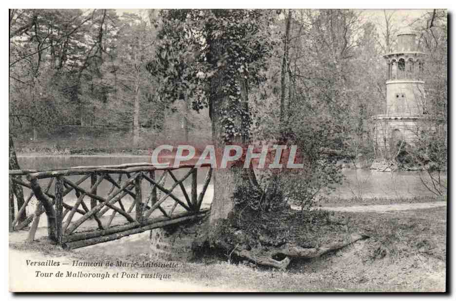 CPA Versailles Hameau de Marie Antoinette Tour de Malborough et pont rustique